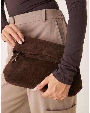 ASOS Suede Clutch Bag With Fold Corner Detail - Brown