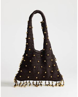 TOPSHOP Molly Medium Geweven Tas Met Kralen - Zwart