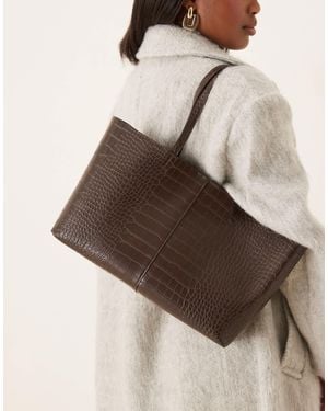 Mango Faux Leather Rectangle Shoulder Bag - Brown