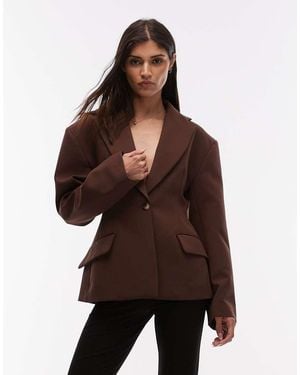 ASOS Sculpted Cinch Waist Blazer - Brown