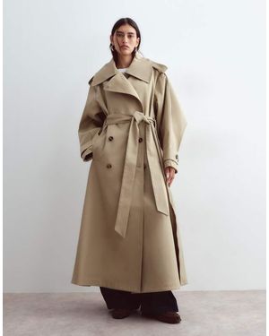 ARRANGE Premium Belted Funnel Neck Trench Coat - Natural