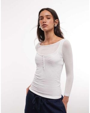 Weekday Three Quarter Length Sleeve Henley Top With Layered Effect - White