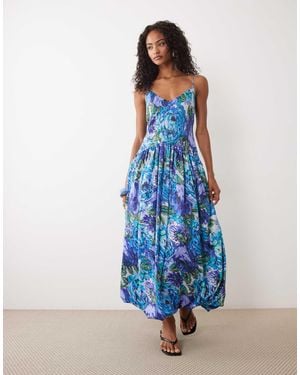 ASOS Satin Bias Shift Dress With Bubble Hem - Blue