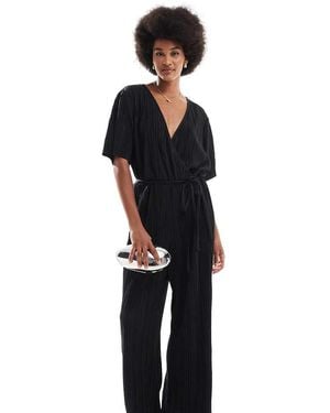 Vero Moda Plisse Wrap Front Jumpsuit - Black
