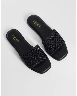 SIMMI Simmi London Wide Fit Luna Woven Flat Sandals - Black