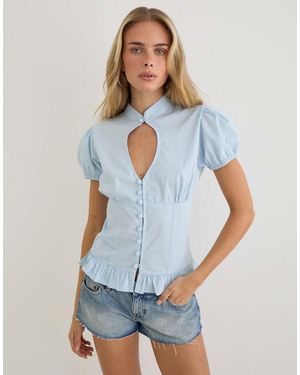 Motel Yamila Puffle Sleeve Keyhole Blouse - White