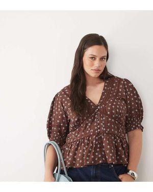 Nobody's Child Blouse Met V-Hals, Pofmouwen, Knopen Aan De Voorkant En Bloemenprint - Bruin