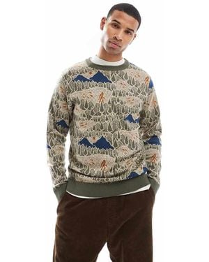 Kavu Highline Retro Jacquard Mountain Jumper - Grey