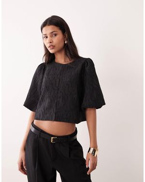 Y.A.S Structured Puff Sleeve Jaquard Top - Black