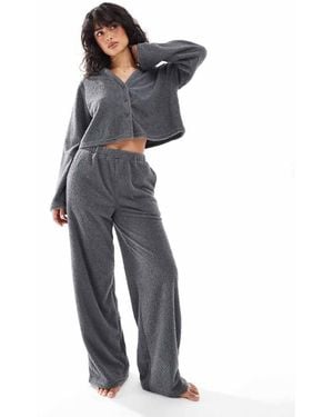 Loungeable Pantalones Grises De Pernera Recta De Punto Mullido Suave De -Marrón - Azul