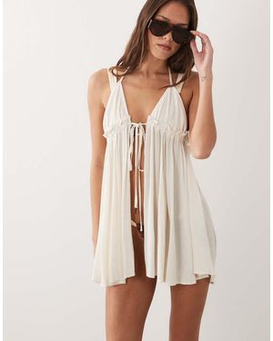 Miss Selfridge Beach Tie Front Halterneck Mini Cover Up - Natural