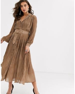 Object Polka Dot Pleated Maxi Dress With Self Belt-black - Brown