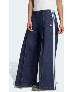 adidas Originals Denim Pleats Wide Leg Trousers - Blue