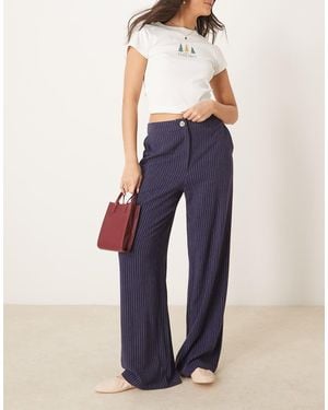 ASOS Wide Leg Dad Trousers With Linen - Blue