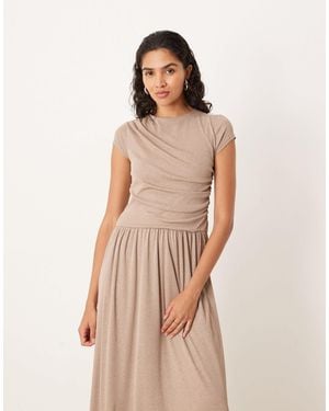 ASOS Dropped Waist T Shirt Maxi Dress in Natural | Lyst