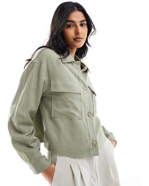 Stradivarius Camicia Giacca Effetto Lino Colore Kaki - Verde