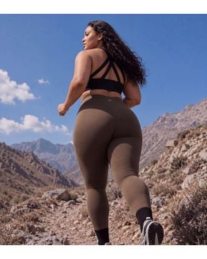 4505 Curve Icon Active Bum Sculpt High Waist Gym Legging With Inner Pocket - Brown