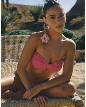 South Beach X Liv Silverman Crinkle Bandeau Bikini Top With Flower Detail - Green