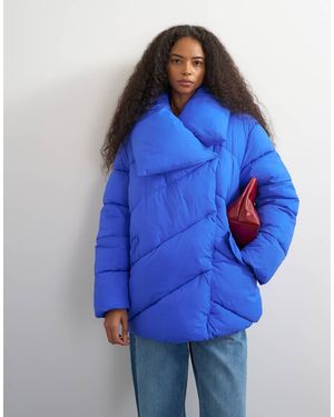 TOPSHOP Funnel Neck Mid Length Puffer Jacket - Blue