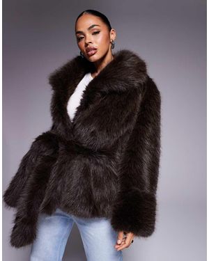 ASOS Belted Faux Fur Coat - Brown
