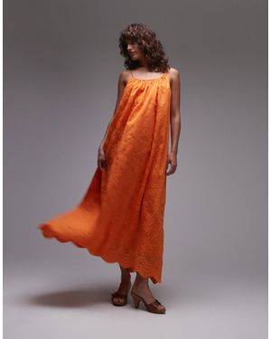TOPSHOP Embroidered Midi Dress - Orange