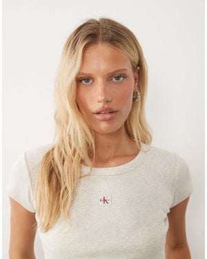 Calvin Klein Woven Label Ribbed Baby Tee T-shirt - Natural