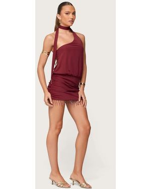 Edikted Danit One Shoulder Fringed Mini Dress - Red