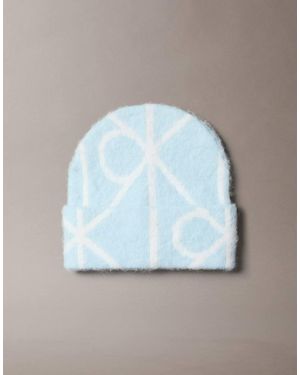 Calvin Klein Warm Wool Blend Logo Beanie - Blue