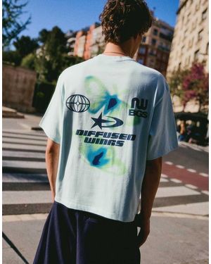 Bershka Boxy Fit Print T-shirt - Blue