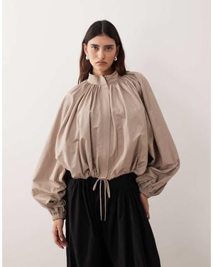 ARRANGE Oversized Bomber Jacket With Balloon Sleeves - Natural