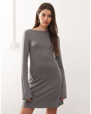 Weekday Boat Neck Long Sleeve Mini Dress - Grey