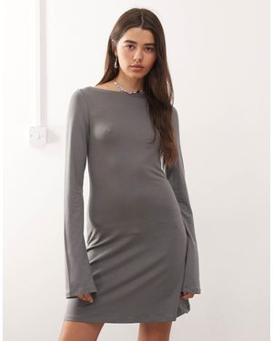 Weekday Boat Neck Long Sleeve Mini Dress - Gray