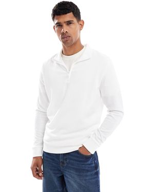 Brave Soul Textured Half Zip Sweatshirt - White