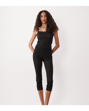 ASOS Asos Design Tall Semi Sheer Capri Pyjama Trouser With Lace Trim - Black