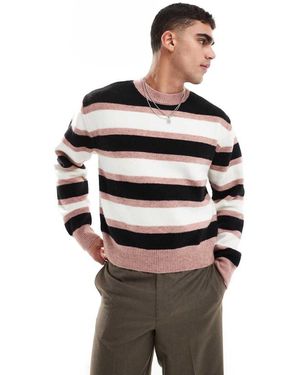 Bershka Maglione Lavorato A Righe Colorate - Bianco
