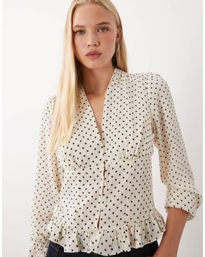 Mango V Neck Ruffle Sleeve Blouse - White