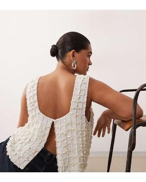 ARRANGE Curve Pearl Embellished Top - Brown