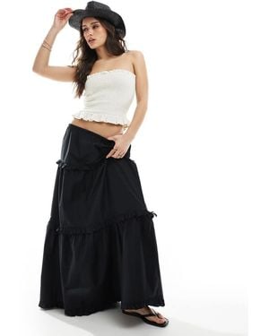 Monki Maxi Rok Met Stroken En Ruches - Wit