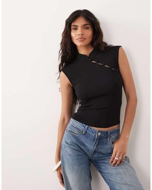 Gina Tricot Top Met Mandarijnkraagje - Blauw