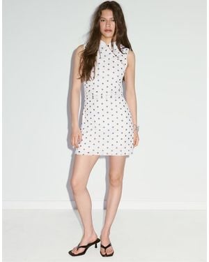 Stradivarius Polka Dot Short Qipao Dress - White