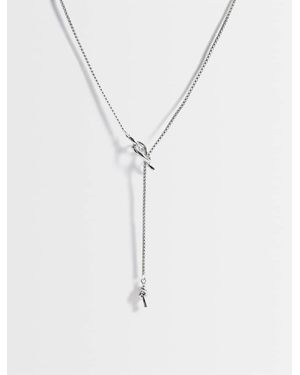 Pieces Collar Largo De Eslabones Con Cable En Tono Plateado - Blanco