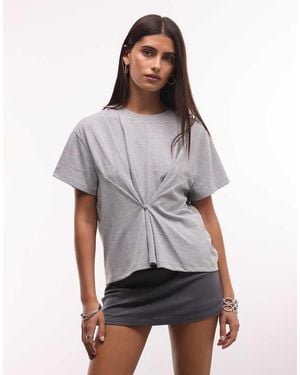 Collusion Short Sleeve Button-front Top - Grey