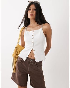 Miss Selfridge Button Through Rib Cami - White
