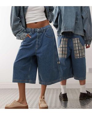 Collusion Unisex Low Rise Check Jort - Blue