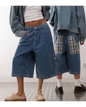 Collusion Uniseks Jort Met Lage Taille En Ruiten - Blauw