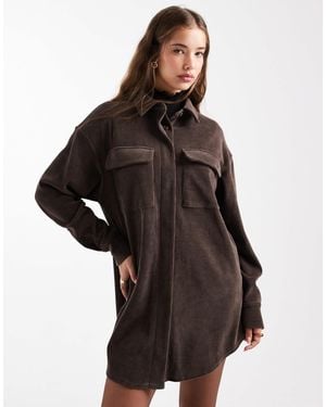 ASOS Cord Utility Shirt Mini Dress - Brown