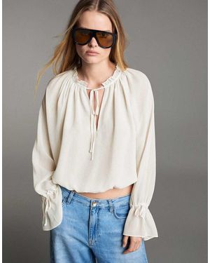 Bershka Camicia Fluida A Maniche Lunghe Color Ecru - Bianco