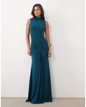 ASOS High Neck Godet Detail Column Maxi Dress - Blue