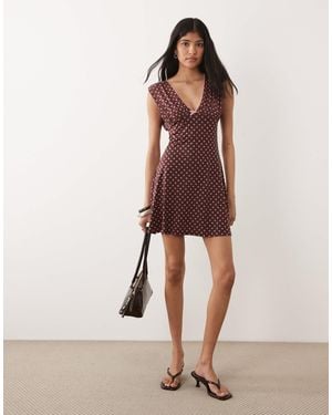 Miss Selfridge V-neck Picot Trim Mini Dress - Brown