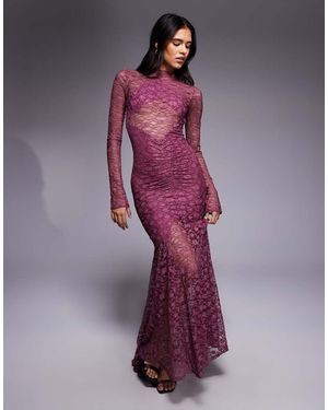 ASOS Lace Maxi Dress With Cut Away Panel Detailing - Purple